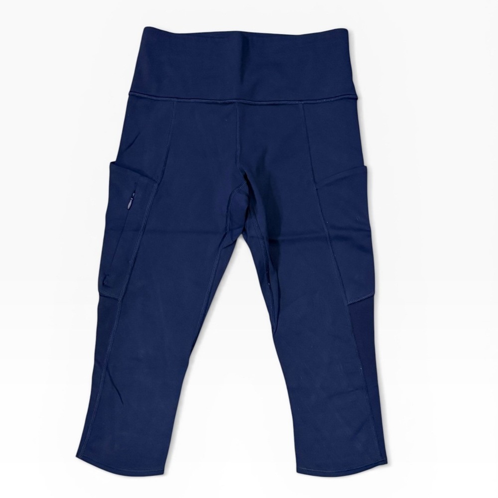Athleta Navy Blue High Rise Contender Capri Crop Leggings Pockets Mesh Size XS